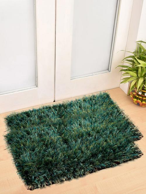 fabinaliv set of 2 green solid cotton blend door mats (60x42 cm) - 19980007 - Very Small Image - 1