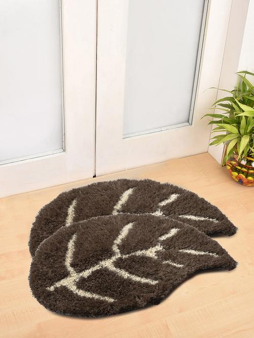 fabinaliv set of 2 brown floral polyester door mats (62x42 cm) - 19980012 - Very Small Image - 1