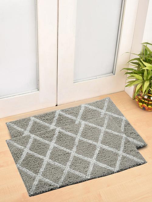 fabinaliv set of 2 beige geometric cotton blend door mats (60x40 cm) - 19980020 - Very Small Image - 1