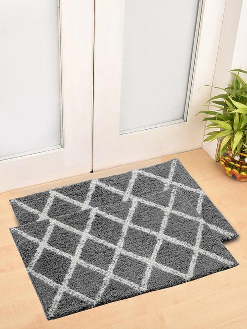 fabinaliv set of 2 grey geometric cotton blend door mats (60x40 cm) - 19980021 - Very Small Image - 1