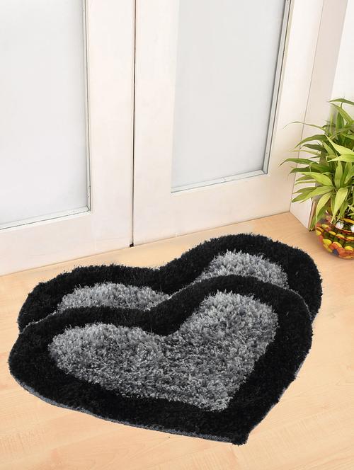 fabinaliv set of 2 black solid polyester door mats (58x45 cm) - 19980029 - Very Small Image - 1