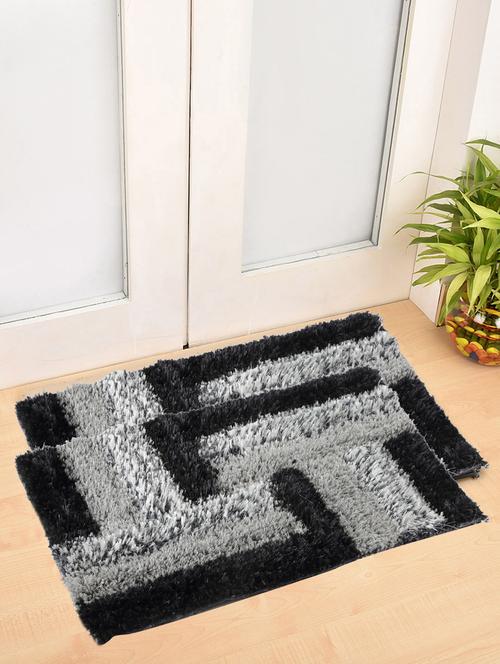 fabinaliv set of 2 black geometric polyester door mats (60x40 cm) - 19980032 - Very Small Image - 1