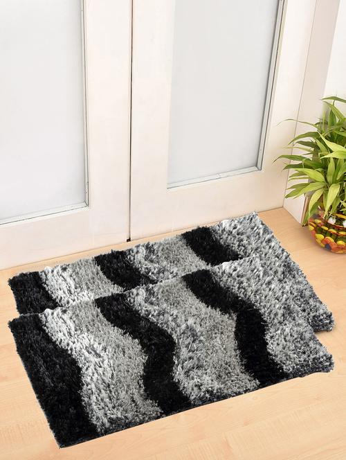 fabinaliv set of 2 black abstract polyester door mats (60x40 cm) - 19980033 - Very Small Image - 1
