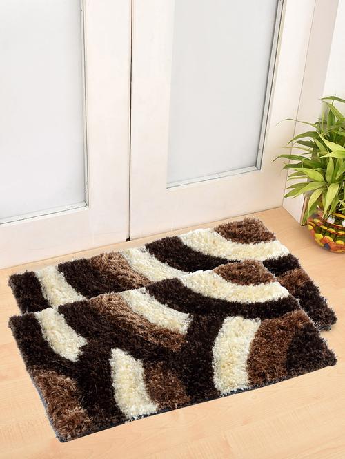 fabinaliv set of 2 brown geometric polyester door mats (60x40 cm) - 19980034 - Very Small Image - 1