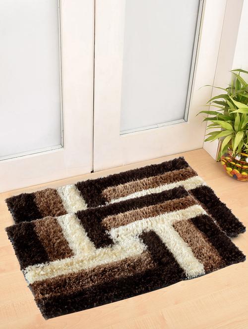 fabinaliv set of 2 brown geometric polyester door mats (60x40 cm) - 19980037 - Very Small Image - 1