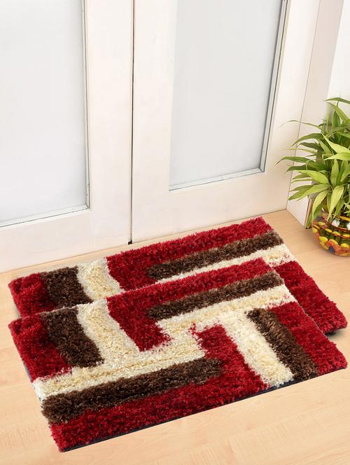 fabinaliv set of 2 red geometric polyester door mats (60x40 cm) - 19980038 - Very Small Image - 1