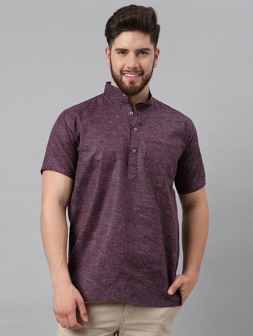 purple solid mandarin neck short kurta - 19980109 - Very Small Image - 1