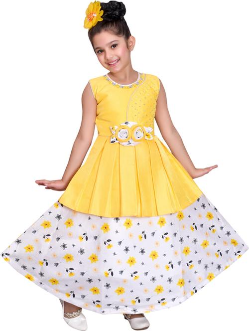 yellow printed silk blend frock - 19980154 - Very Small Image - 1