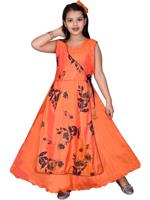 round neck printed silk blend frock - 19980160 - Very Small Image - 1