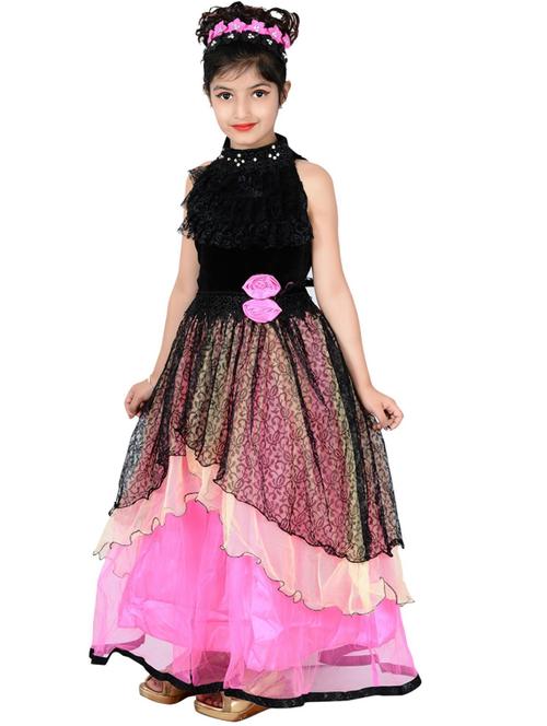 high neck embellished net frock - 19980204 - Very Small Image - 1