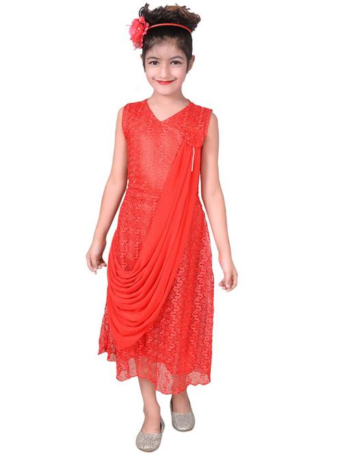 v neck laced net frock - 19980223 - Very Small Image - 1