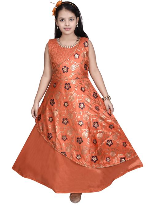 round neck printed silk frock - 19980231 - Very Small Image - 1