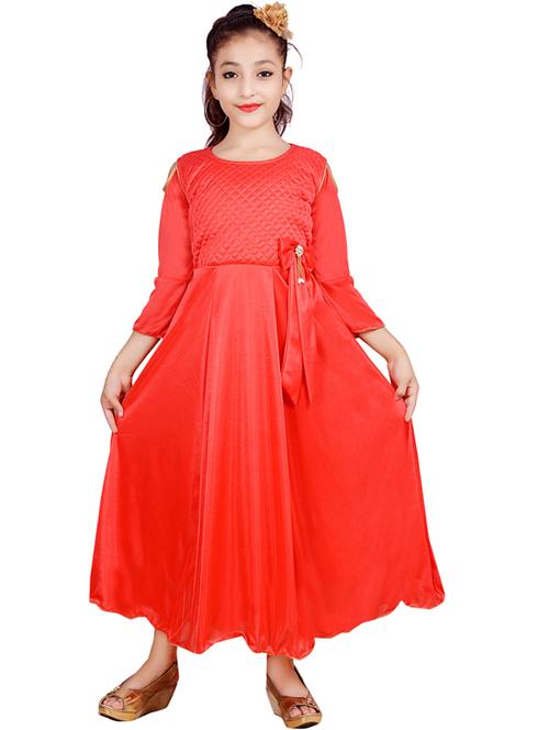 round neck solid lycra frock - 19980242 - Very Small Image - 1