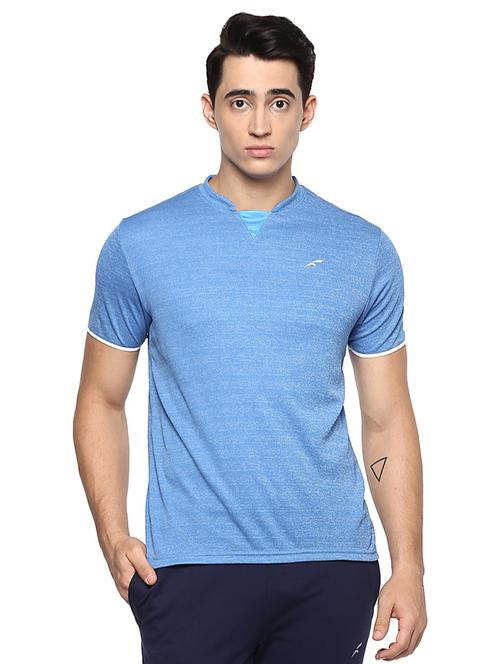 blue solid short sleeve mandarin neck t-shirt - 19981490 - Very Small Image - 1