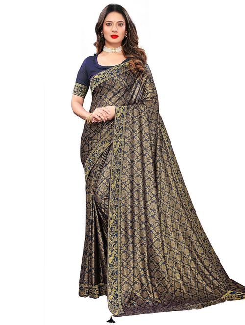 dark blue printed bordered saree - 19981845 - Very Small Image - 1