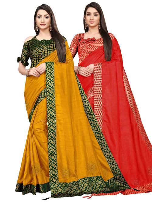 combos pack of self design saree with blouse - 19981867 - Very Small Image - 1