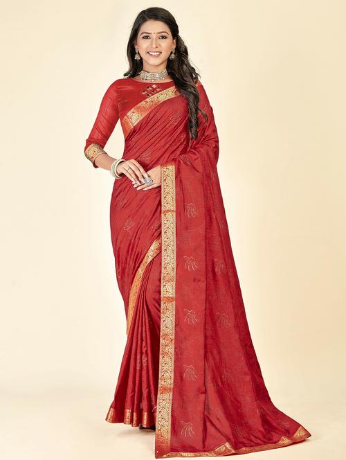 red floral printed bordered saree - 19981872 - Very Small Image - 1