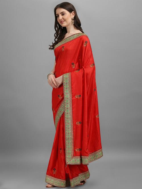 red self design bordered saree with blouse - 19981921 - Very Small Image - 1