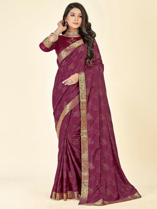 purple floral printed saree with blouse - 19981922 - Very Small Image - 1