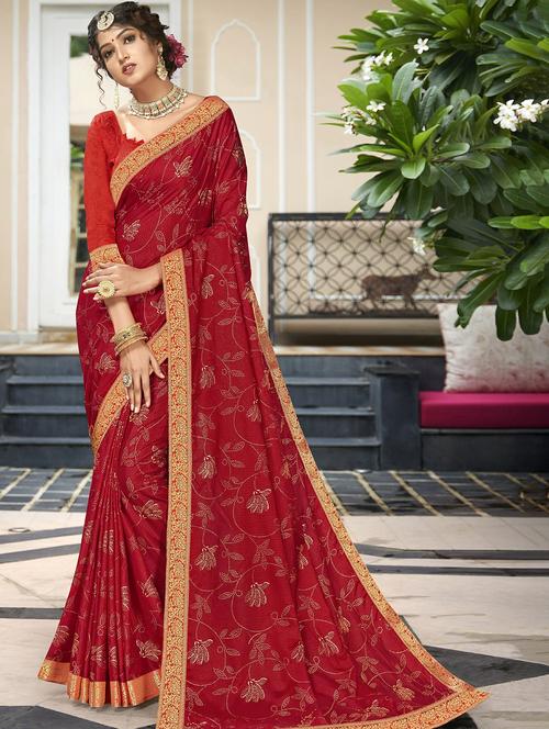 red floral printed saree with blouse - 19981944 - Very Small Image - 1