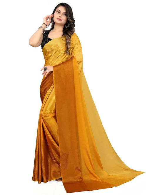 yellow solid plain saree with blouse - 19981965 - Very Small Image - 1
