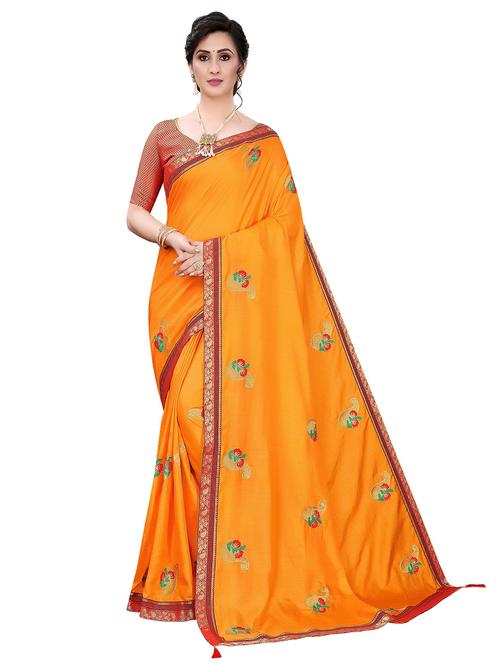 yellow self design bordered saree with blouse - 19981969 - Very Small Image - 1