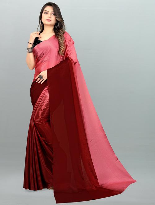 maroon solid plain saree with blouse - 19981972 - Very Small Image - 1