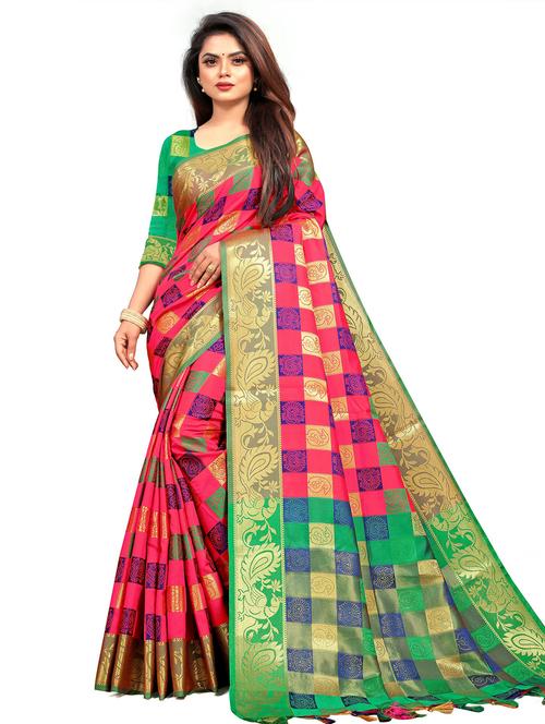 multi colored checkered printed saree with blouse - 19981976 - Very Small Image - 1