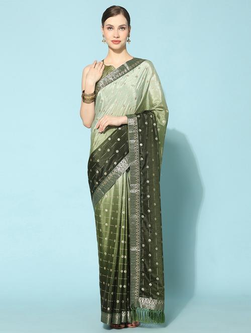 green self design bordered saree with blouse - 19981980 - Very Small Image - 1