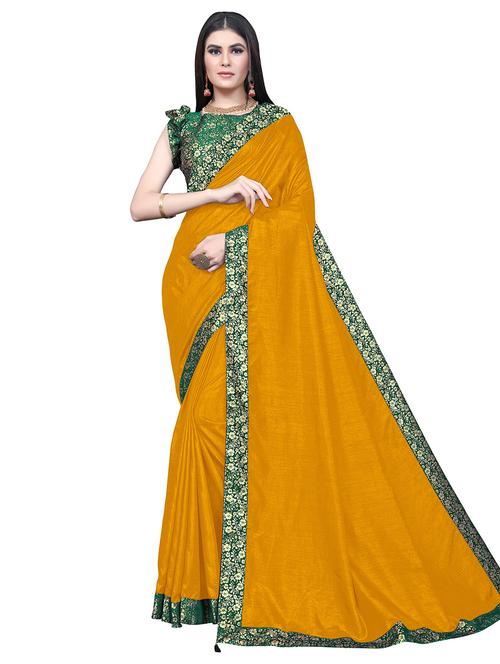 yellow solid bordered saree with blouse - 19982007 - Very Small Image - 1