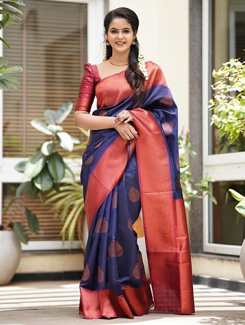 blue self design kanjivaram saree - 19982012 - Very Small Image - 1