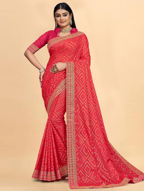 red printed bordered saree with blouse - 19982017 - Very Small Image - 1