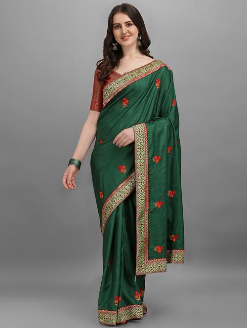 green self design bordered saree with blouse - 19982021 - Very Small Image - 1