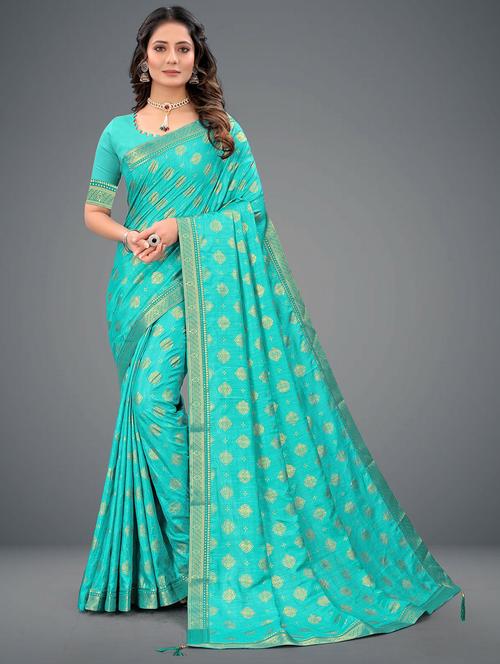 light blue silk banarasi saree with blouse - 19982044 - Very Small Image - 1