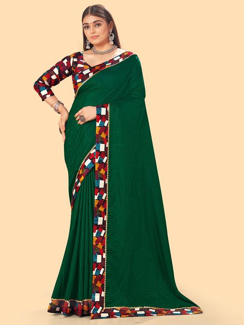 solid with bordered saree with blouse - 19982066 - Very Small Image - 1