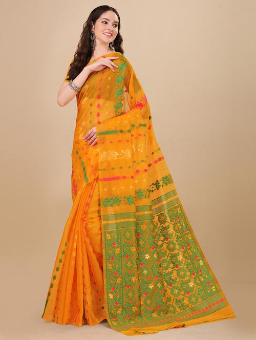 yellow jamdani saree with blouse - 19982076 - Very Small Image - 1
