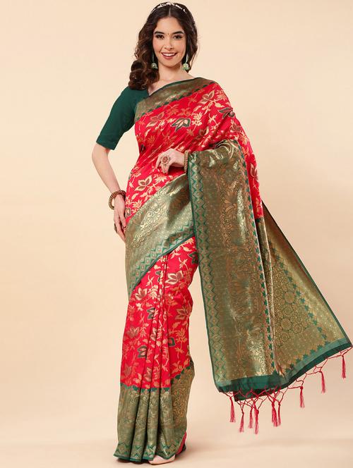 red art silk banarasi saree with blouse - 19982088 - Very Small Image - 1