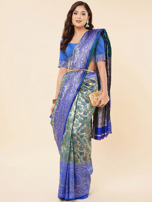 blue banarasi saree with blouse - 19982096 - Very Small Image - 1