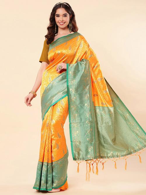 yellow art silk banarasi saree - 19982107 - Very Small Image - 1