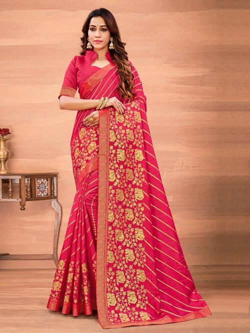 pink art silk printed saree with blouse - 19982118 - Very Small Image - 1