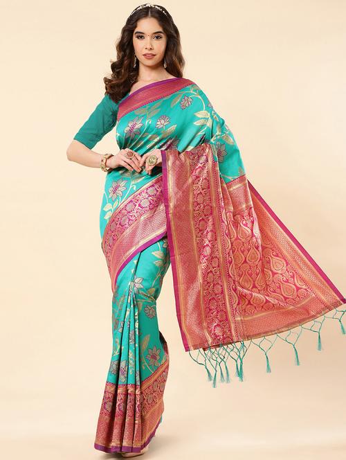 self design banarasi saree with blouse - 19982143 - Very Small Image - 1
