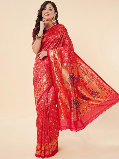 red art silk paithani saree with blouse - 19982180 - Very Small Image - 1