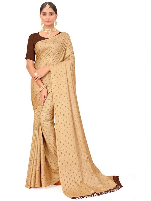 beige printed saree with blouse - 19982201 - Very Small Image - 1