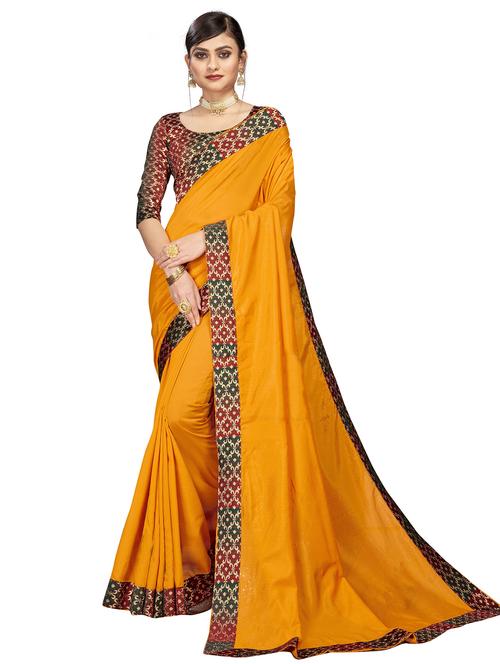 solid with bordered saree with blouse - 19982242 - Very Small Image - 1