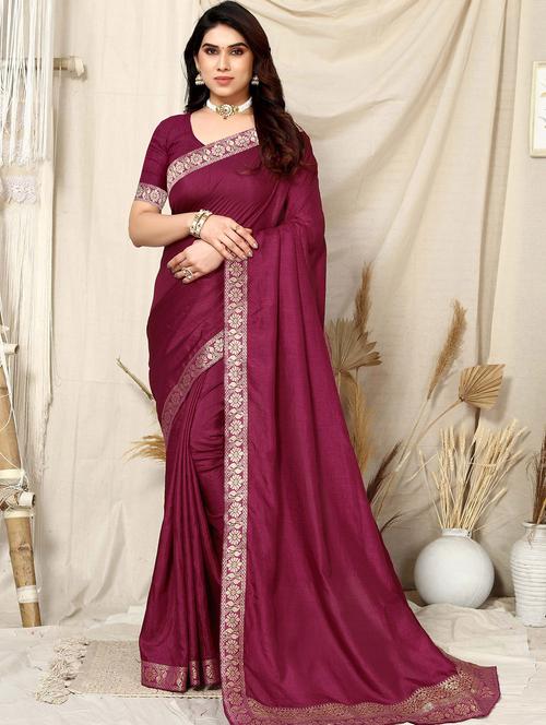 magenta silk bordered saree with blouse - 19982262 - Very Small Image - 1