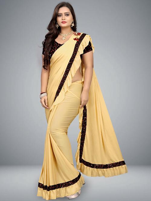 cream self design bordered saree with blouse - 19982310 - Very Small Image - 1