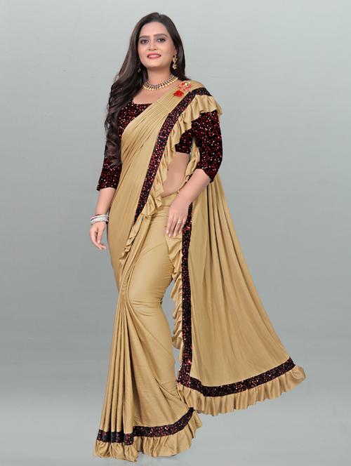 beige self design bordered saree with blouse - 19982313 - Very Small Image - 1