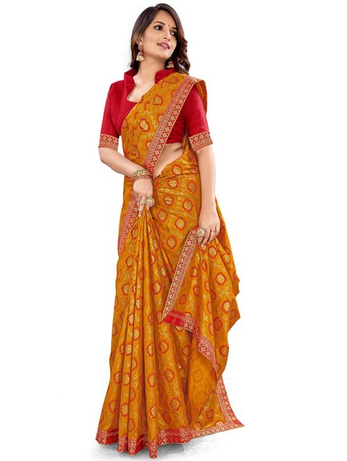 yellow printed bordered saree with blouse - 19982336 - Very Small Image - 1