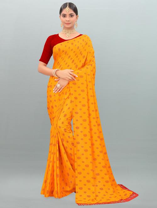 yellow printed saree with blouse - 19982341 - Very Small Image - 1