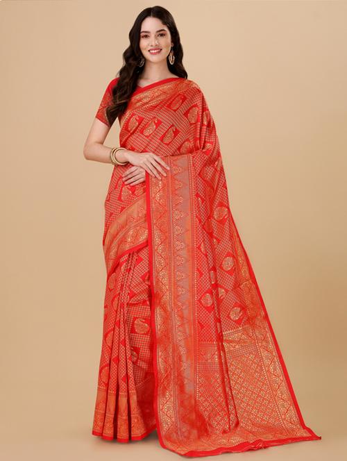 red printed kanjivaram saree with blouse - 19982356 - Very Small Image - 1
